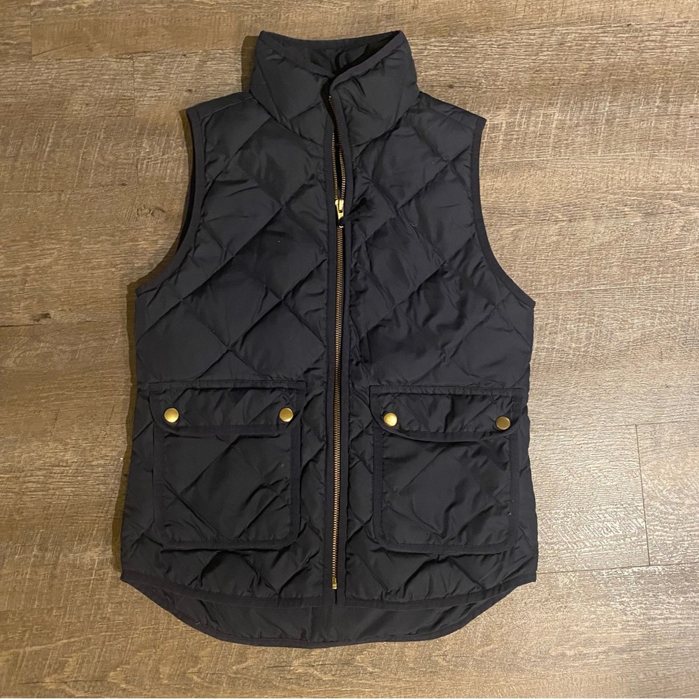 J. Crew Quilted Vest Navy Gold Hardware